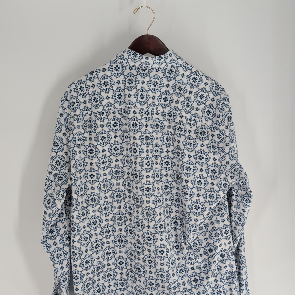 APT 9 Mosaic Pattern Performance Slim Fit Button Up Shirt Blue White Size L - Picture 8 of 8